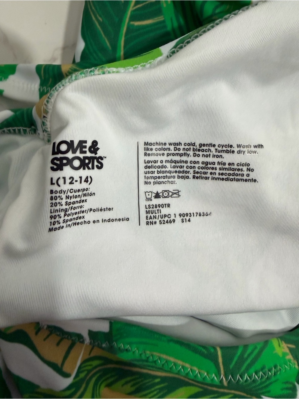 NWOT Love & Sports Tropical Green Banana Leaf‎ Swim One-Piece - L (12-14) - Picture 8 of 8
